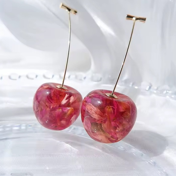 Anthro Pink Cherry Drop Earrings - Picture 4 of 10